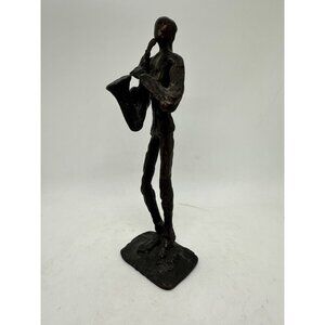 Abstract Bronze Saxophone Musician 9" Figurine Sculpture Brutalist MCM